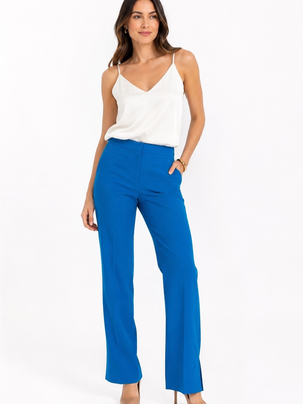 BCBGMaxAzria Blue Tailored Straight-Leg Trousers Size 8  Business  Office Chic